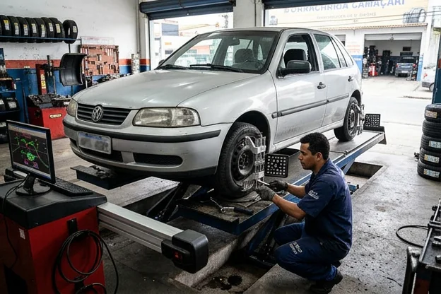 Carro passando por alinhamento de rodas em Camaçari.
